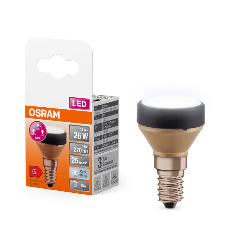 OSRAM LAMPADA LED PIATTA Lampada dal design ultracompatto, dimmerazione a 3 livelli, 4000K, 3.5W, opaca, E14, bianco freddo