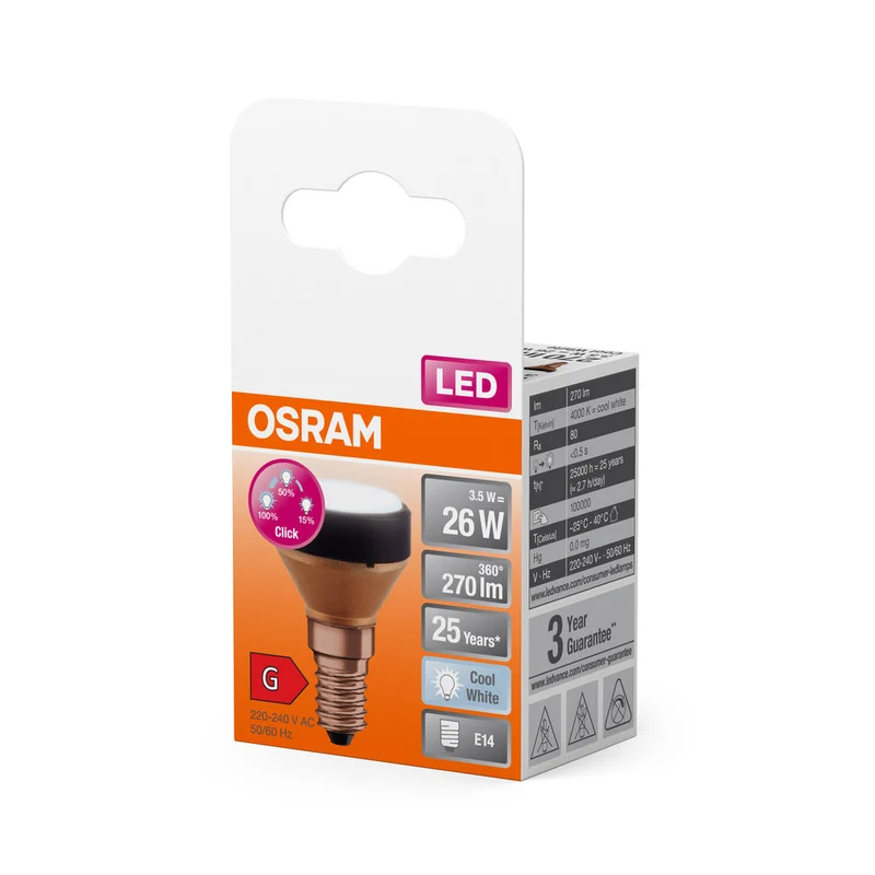 OSRAM LAMPADA LED PIATTA Lampada dal design ultracompatto, dimmerazione a 3 livelli, 4000K, 3.5W, opaca, E14, bianco freddo