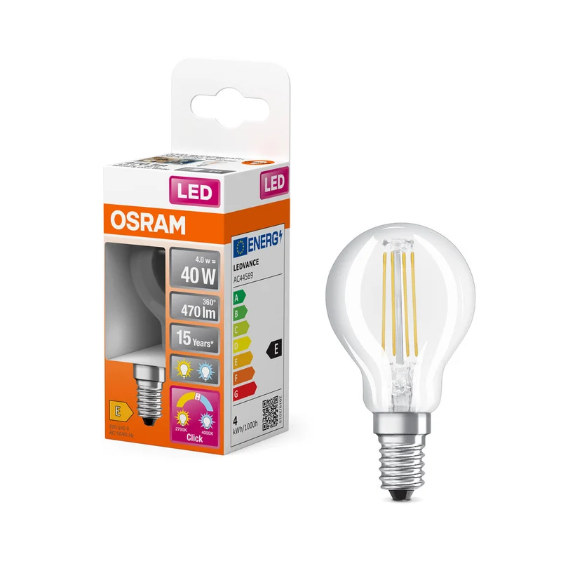 OSRAM LED RELAX e ACTIVE CLASSIC P, lampadina LED, 4W, 2700-4000K, Click CCT, E14