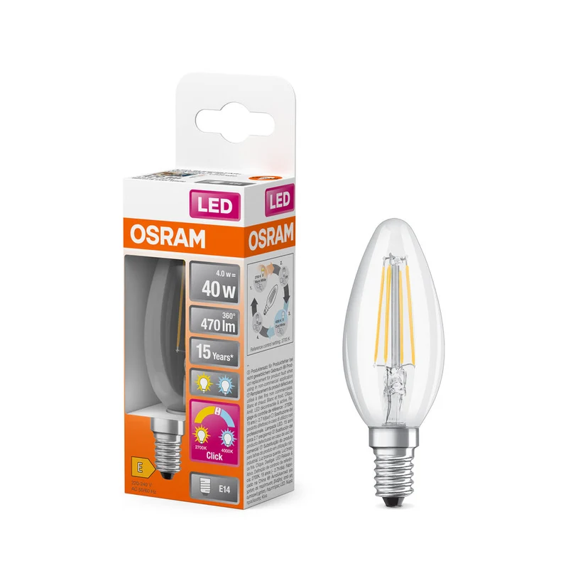 OSRAM LED RELAX e ACTIVE CLASSIC B, lampadina LED, 4W, 2700-4000K, Click CCT, E14