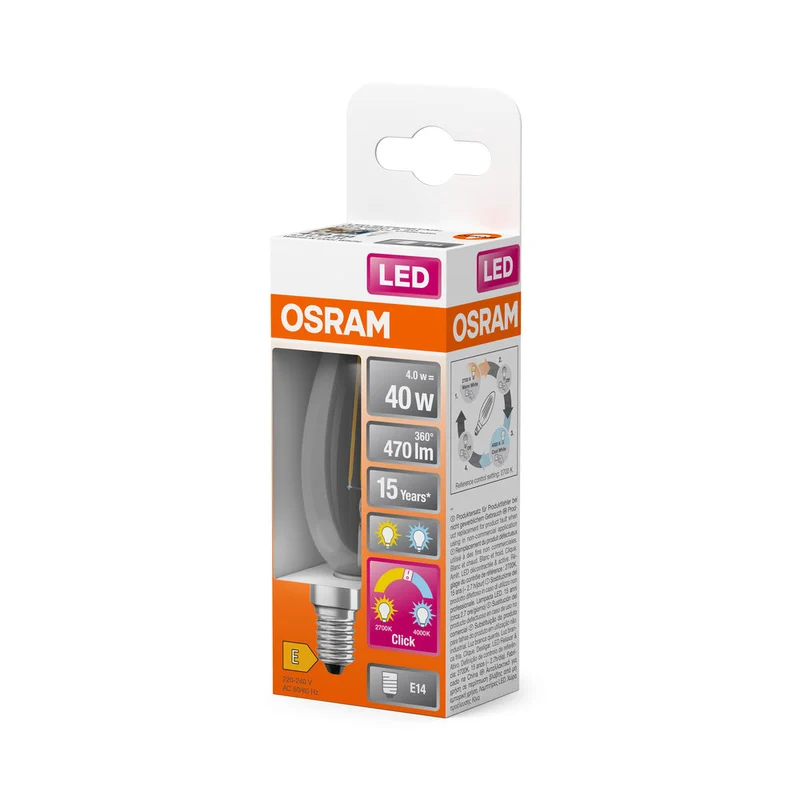 OSRAM LED RELAX e ACTIVE CLASSIC B, lampadina LED, 4W, 2700-4000K, Click CCT, E14