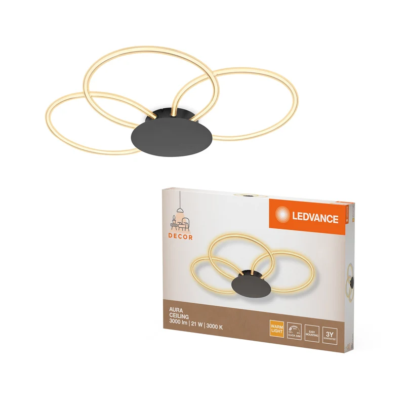 LEDVANCE DECOR Aura Plafoniera da soffitto, 21W, 3000K, 2200lm, Click DIM