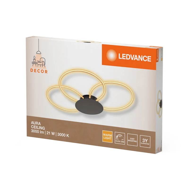 LEDVANCE DECOR Aura Plafoniera da soffitto, 21W, 3000K, 2200lm, Click DIM