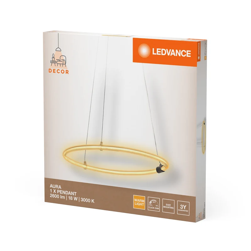 LEDVANCE DECOR Aura Lampada a sospensione, 18W, 3000K, 2000lm, Click DIM