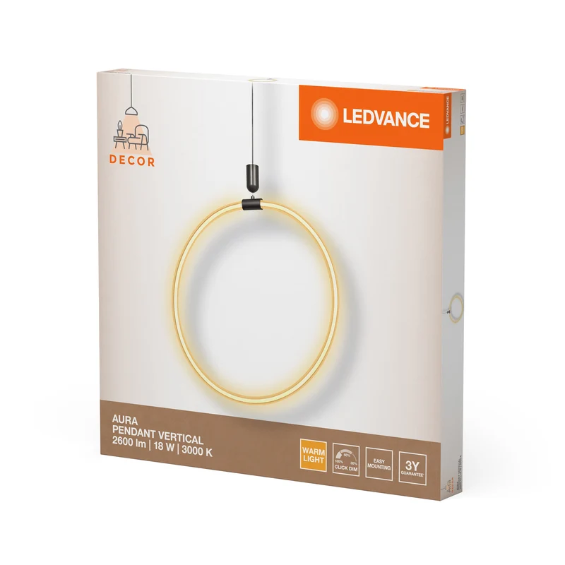LEDVANCE DECOR Aura Lampada a sospensione Verticale, 18W, 3000K, 2000lm, Click DIM