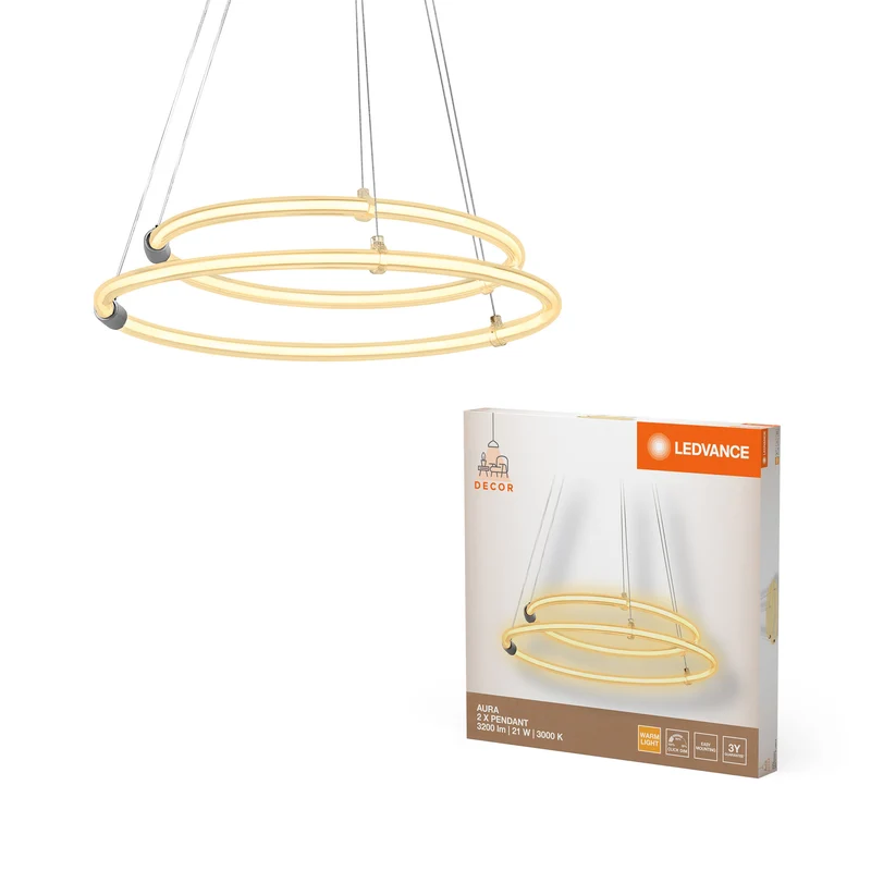 LEDVANCE DECOR Aura lampada a sospensione a 2 pezzi, 3000K, 21W, 2400lm, Click DIM