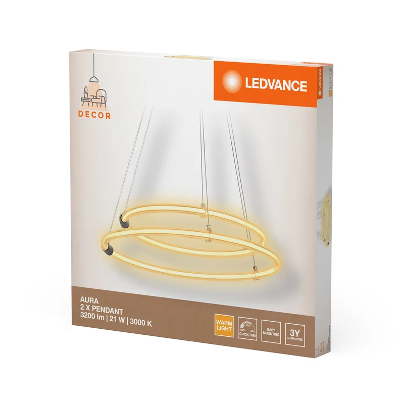 LEDVANCE DECOR Aura lampada a sospensione a 2 pezzi, 3000K, 21W, 2400lm, Click DIM