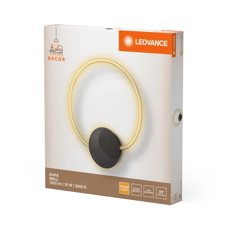 LEDVANCE DECOR Aura Applique da parete, 10W, 3000K, 800lm, Click Select