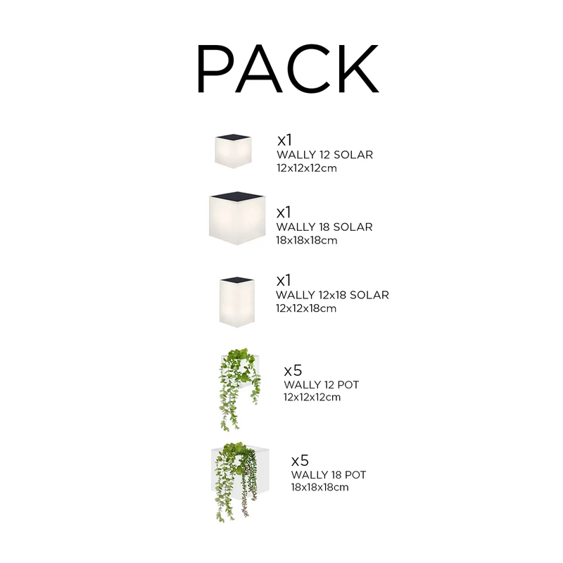 Pack Applique da Parete Solari WALLY + Vasi Verticali | Illuminazione e Giardino Verticale Sostenibile