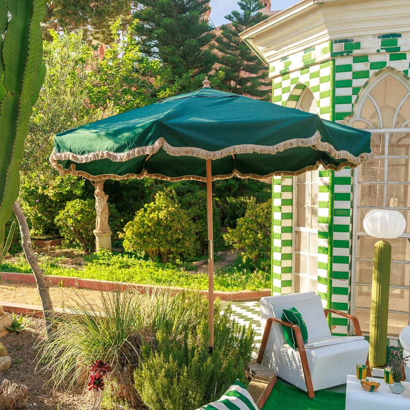 Ombrellone vintage verde con frange ø230 cm