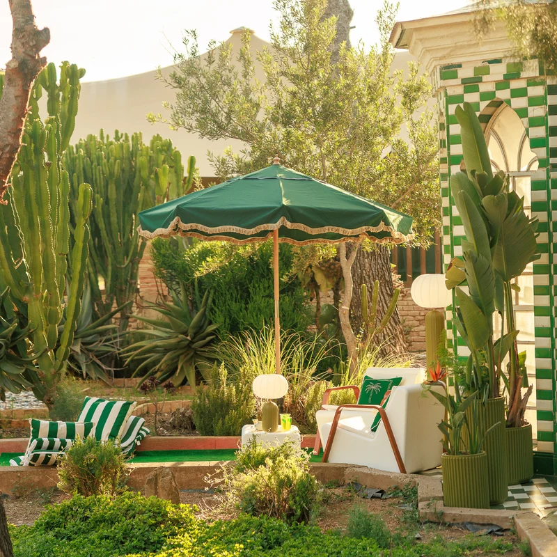 Ombrellone vintage verde con frange ø230 cm