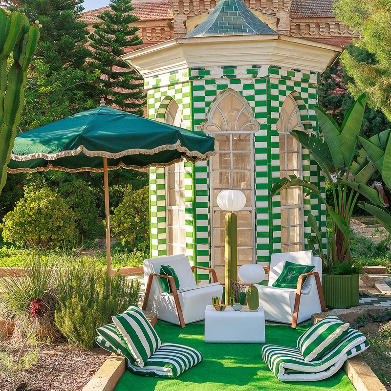 Ombrellone vintage verde con frange ø230 cm