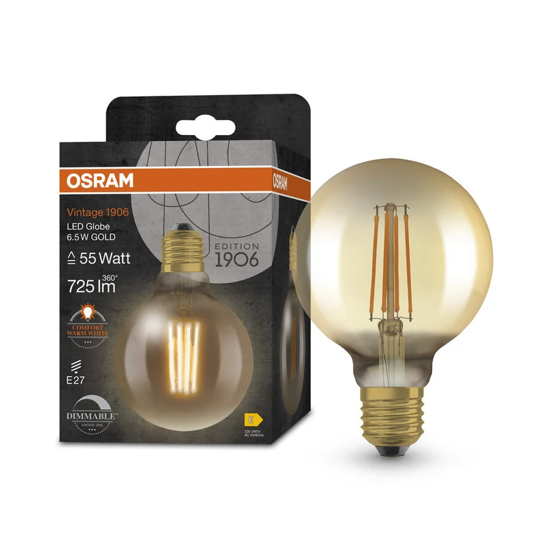 OSRAM Vintage 1906 Globo 95 55 LED Lampada Filamento DIM 6.5W 824 Oro E27