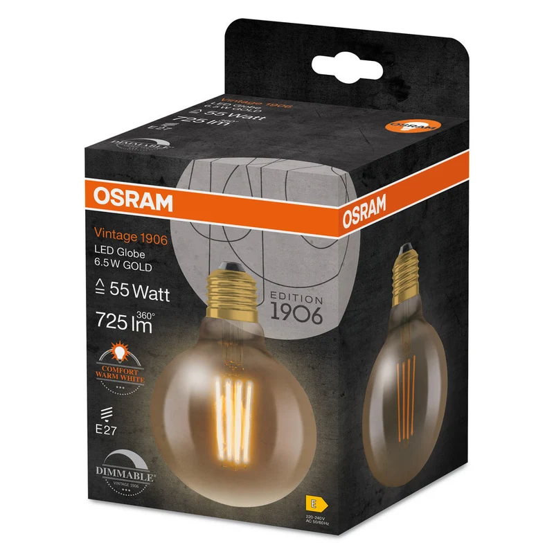 OSRAM Vintage 1906 Globo 95 55 LED Lampada Filamento DIM 6.5W 824 Oro E27