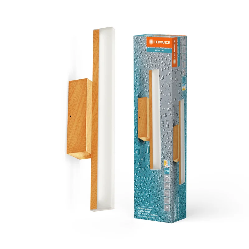 LEDVANCE Orbis Specchio Lampada da Specchio, Bagno, Click-CCT, 6.8W, 40cm, Decorazione in Legno, IP44