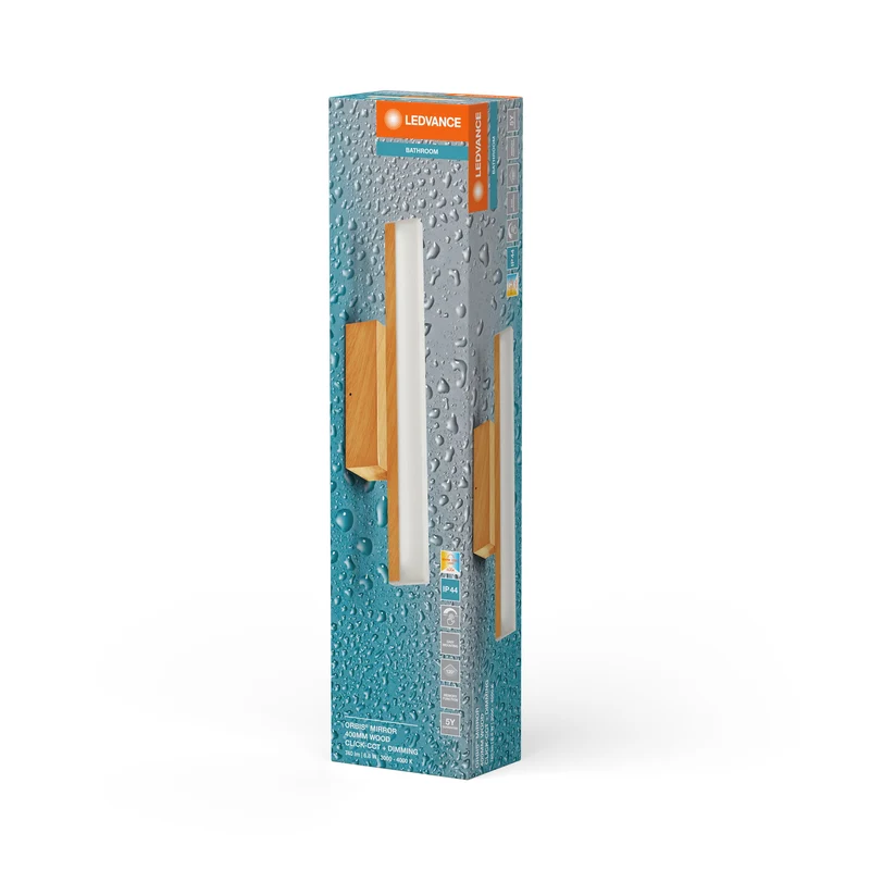 LEDVANCE Orbis Specchio Lampada da Specchio, Bagno, Click-CCT, 6.8W, 40cm, Decorazione in Legno, IP44
