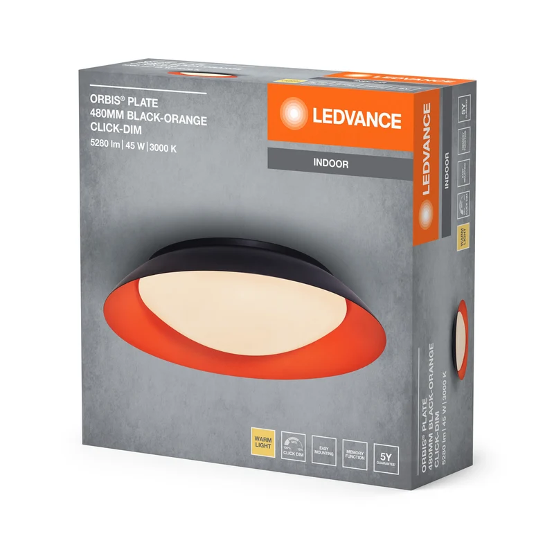 LEDVANCE ORBIS Plafoniera a piastra 45W 480mm nero/arancione