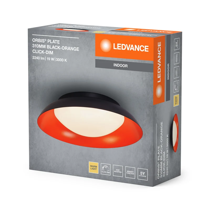 LEDVANCE ORBIS Plafoniera a piastra 19W 310mm nero/arancione