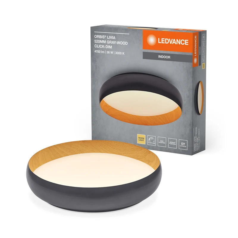 Plafoniera LEDVANCE ORBIS Livia 36W 2000lm grigio/decorazione legno