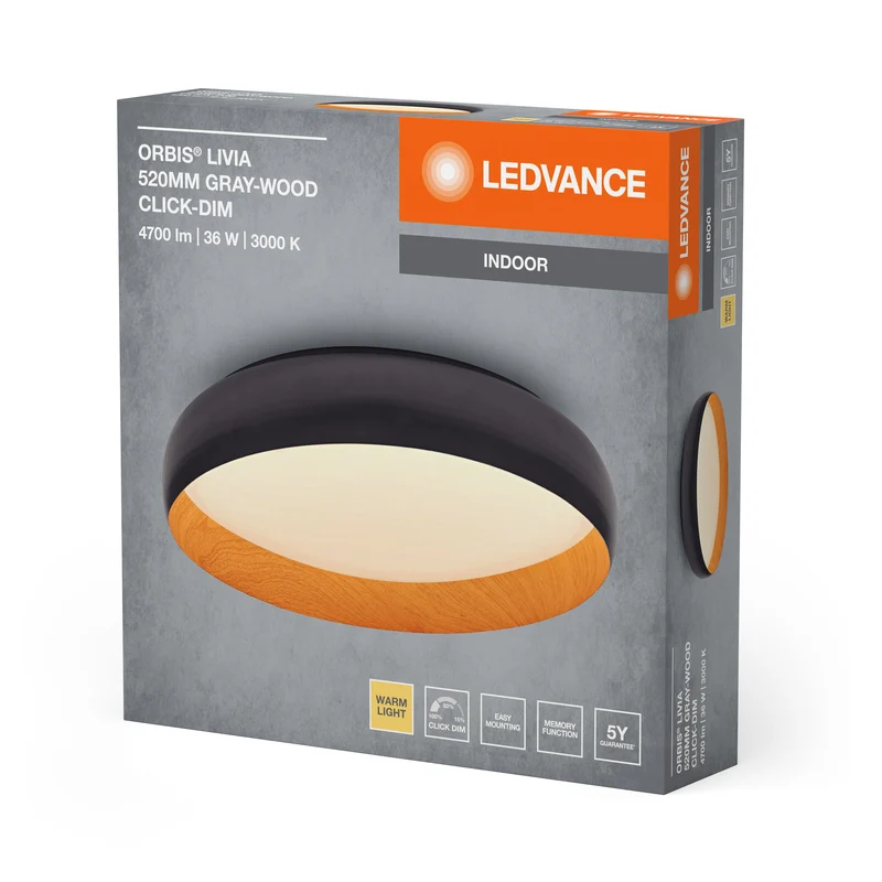 Plafoniera LEDVANCE ORBIS Livia 36W 2000lm grigio/decorazione legno