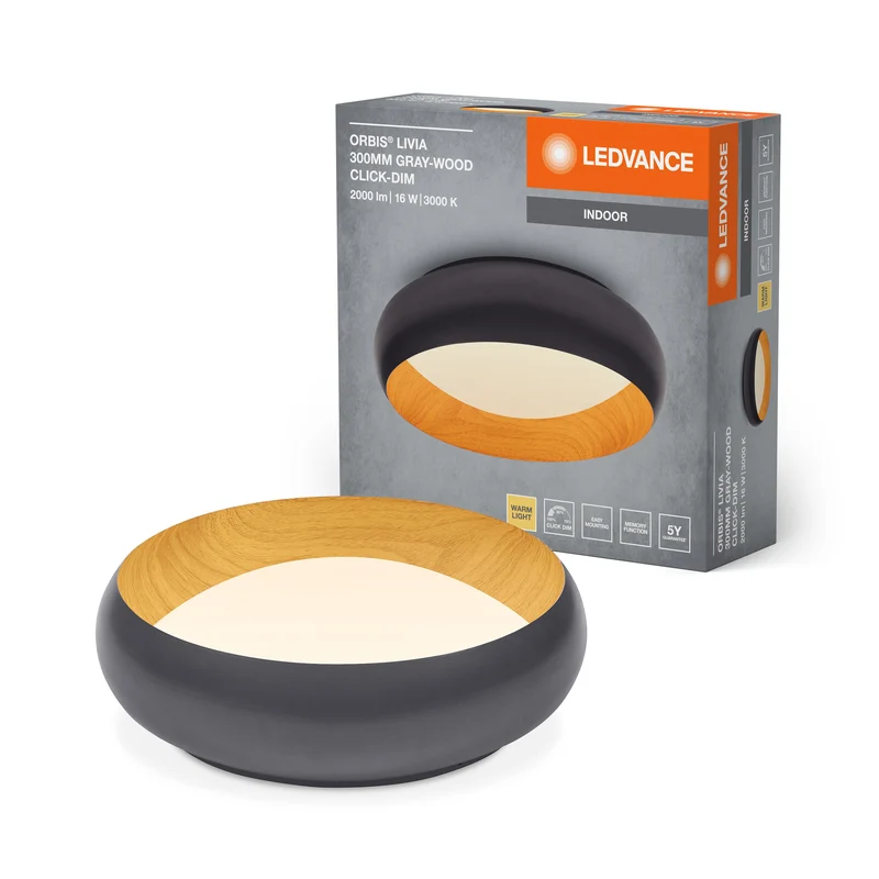 Plafoniera LEDVANCE ORBIS Livia 16W 750lm grigio/decorazione legno