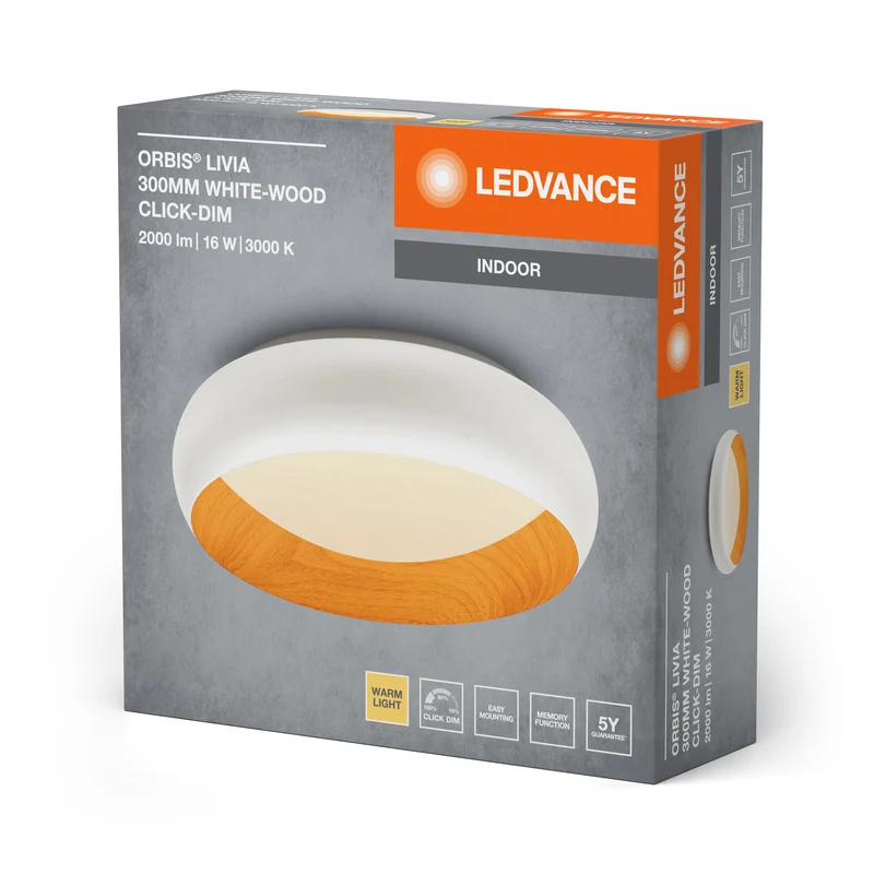 Plafoniera LEDVANCE ORBIS Livia 16W 750lm bianco/decorazione legno