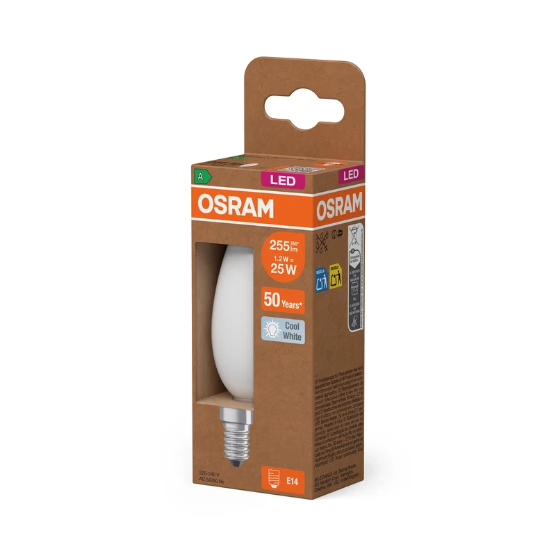 OSRAM Lampadina LED Edison + Filamento EEK A, E14, 1.2W, 4000K, Bianco freddo