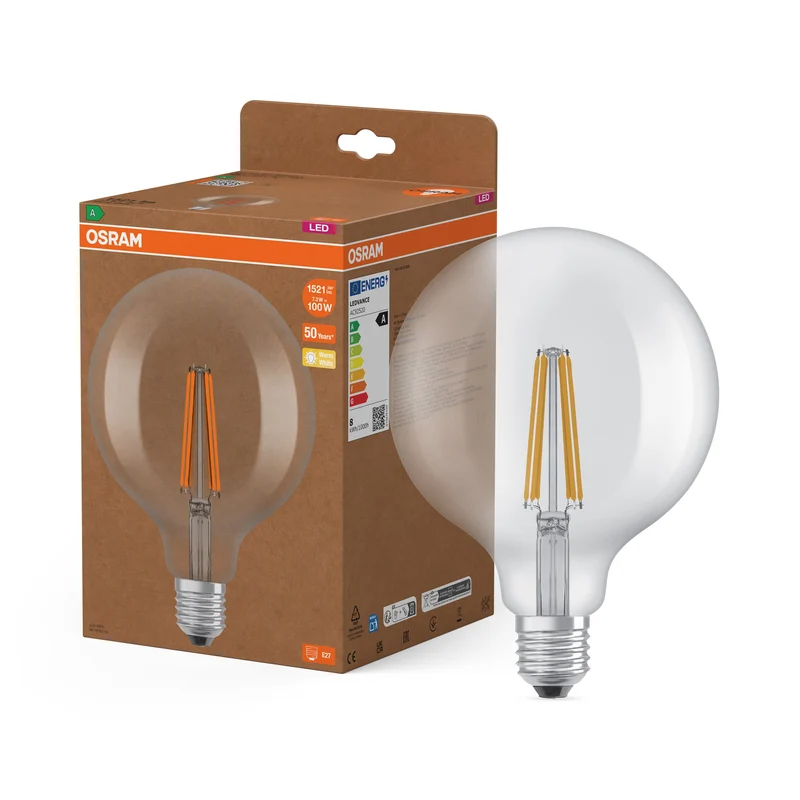 Lampadina a candela LED OSRAM con filamento EEK A, 7.2W, 2700K, E27, bianco caldo