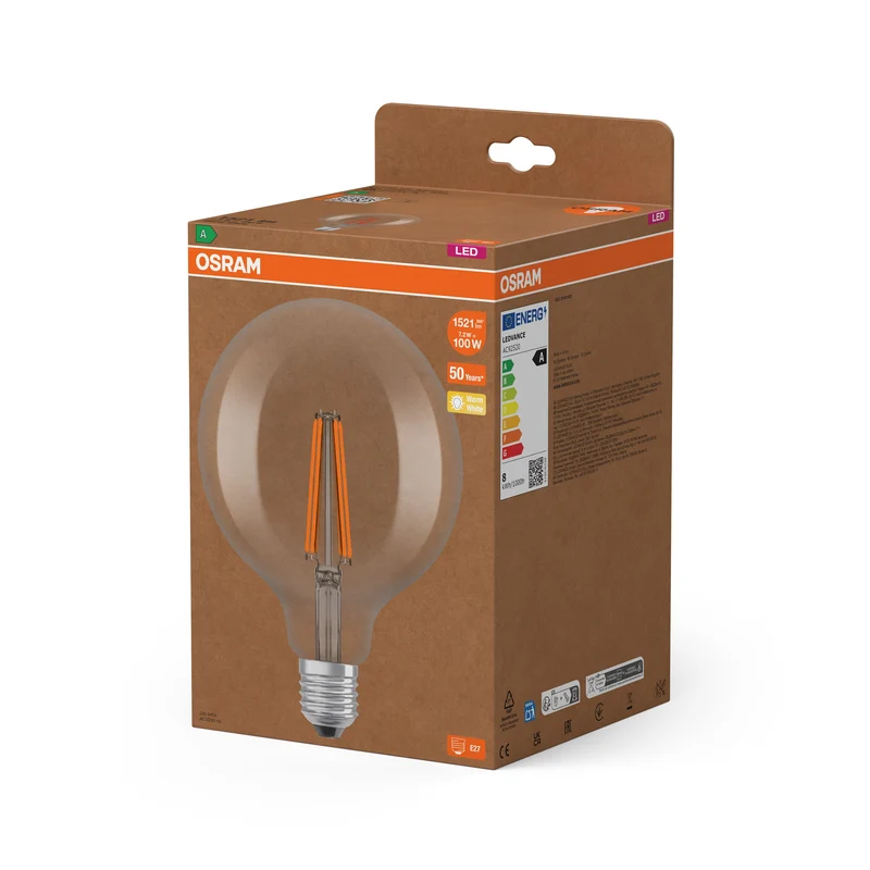 Lampadina a candela LED OSRAM con filamento EEK A, 7.2W, 2700K, E27, bianco caldo