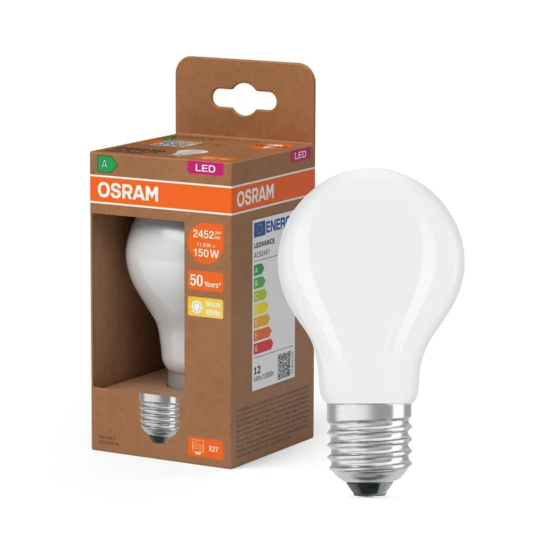 OSRAM Lampada LED ad alta efficienza Classic opaca, 11.6W, 2452lm, E27, Bianco caldo