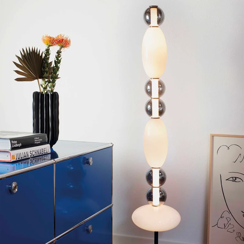 Lumiere - Lampadaire LED tubulaire en acier et verre, style contemporain