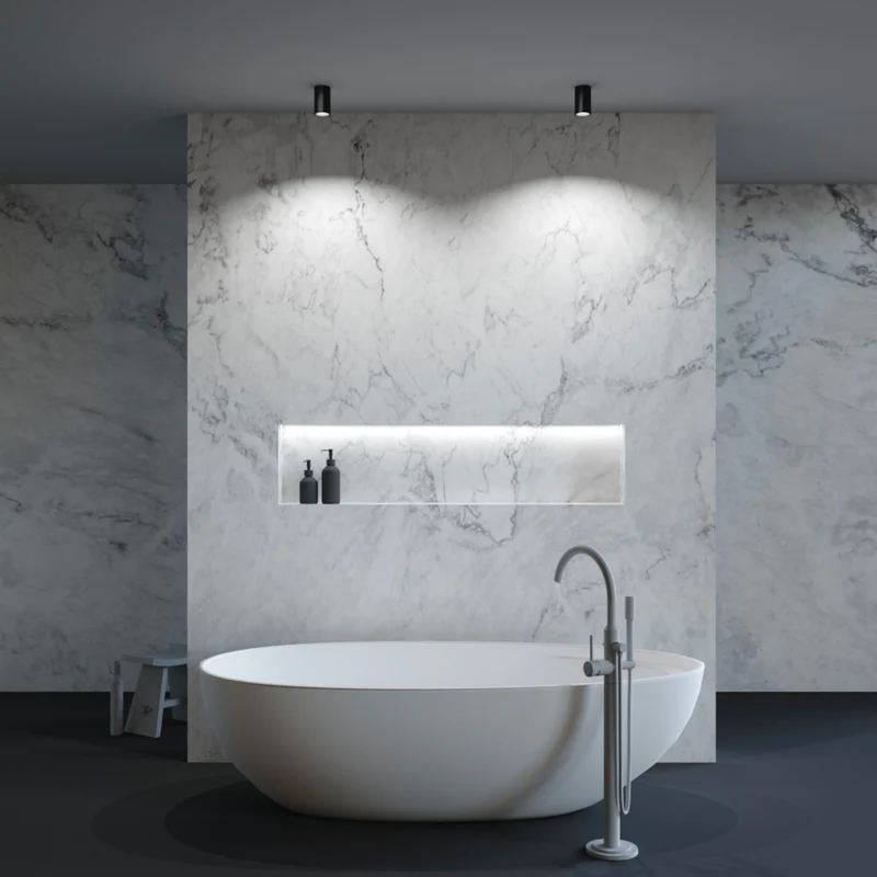 Zoom - Spot en saillie rond étanche en acier, style contemporain