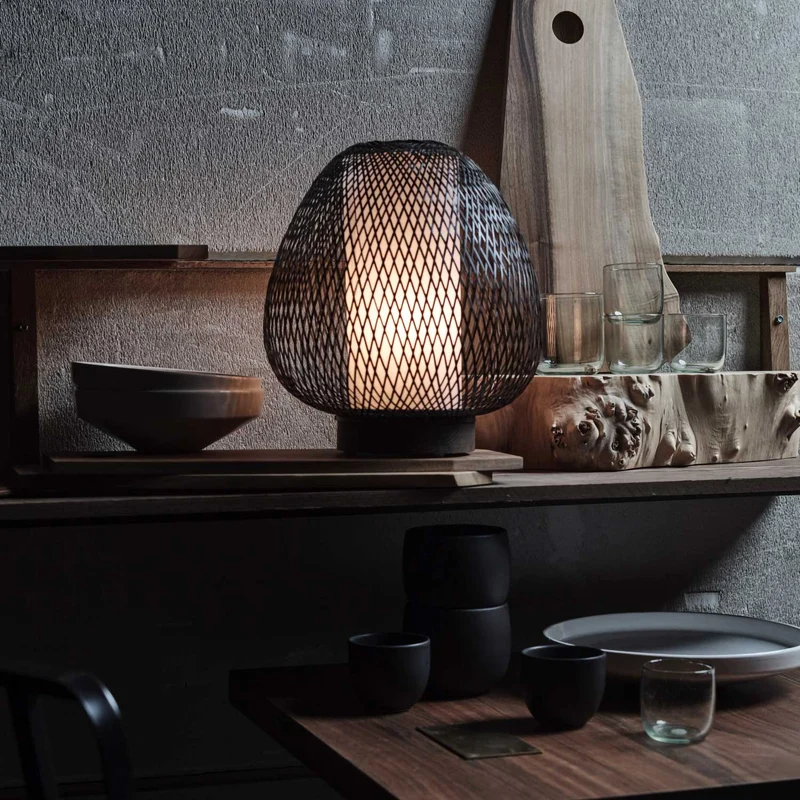 TWIGGY AW - Lampe à poser exotique en bambou tressé, Ø 30 cm