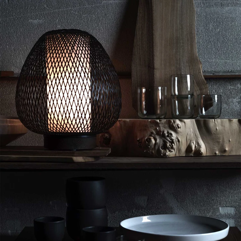 TWIGGY AW - Lampe à poser exotique en bambou tressé, Ø 30 cm
