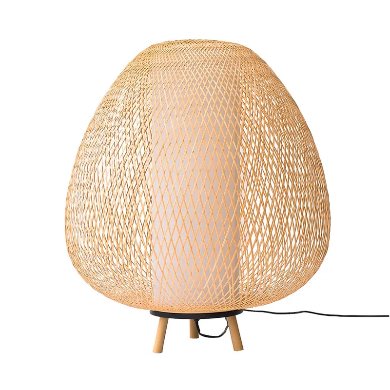 TWIGGY EGG - Lampadaire exotique en bambou et bois, Ø 60 cm