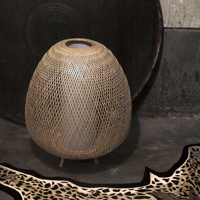 TWIGGY EGG - Lampadaire exotique en bambou et bois, Ø 60 cm