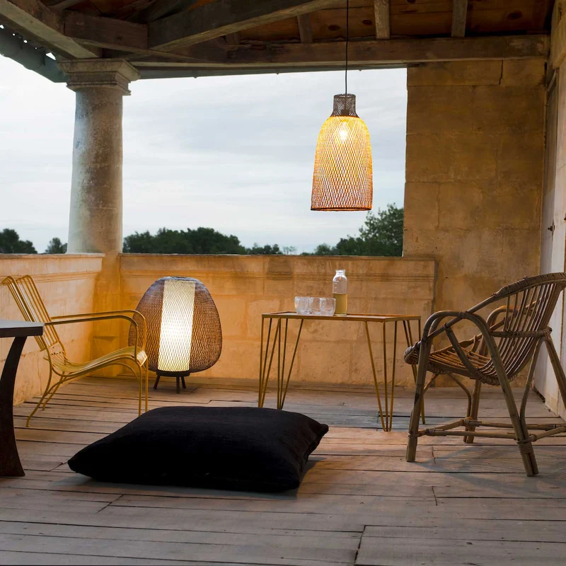 TWIGGY EGG - Lampadaire exotique en bambou et bois, Ø 60 cm