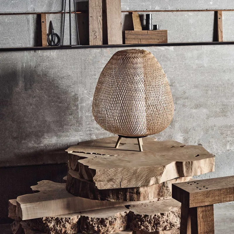 TWIGGY EGG - Lampadaire exotique en bambou et bois, Ø 60 cm