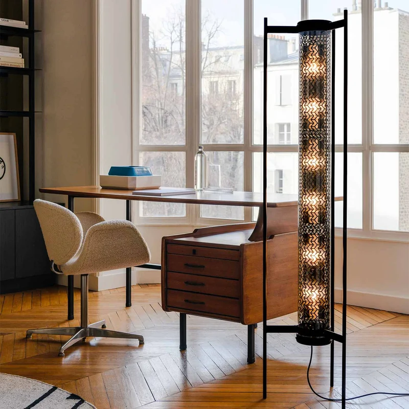 MONCEAU - Lampadaire en acier et verre, style Art déco
