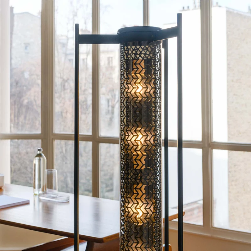 MONCEAU - Lampadaire en acier et verre, style Art déco