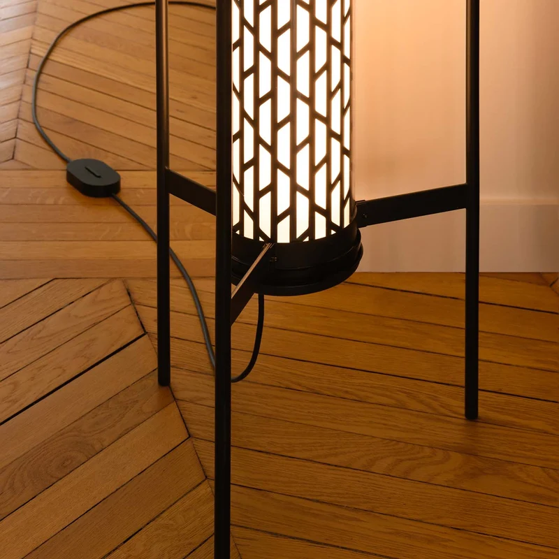 BELLEVILLE - Lampadaire LED en acier et verre, style industriel