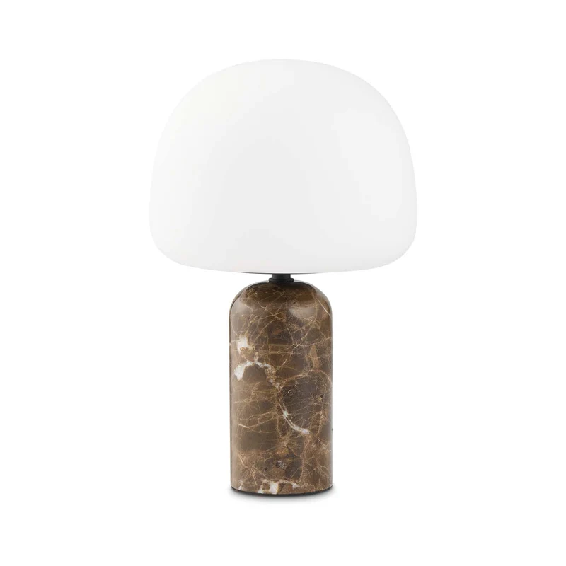 KIN - Lampe à poser en marbre brun et verre opalin, style scandinave