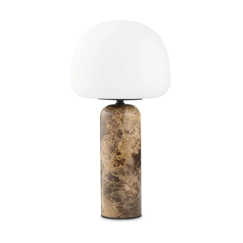 KIN - Lampe à poser en marbre brun et verre opalin, style scandinave