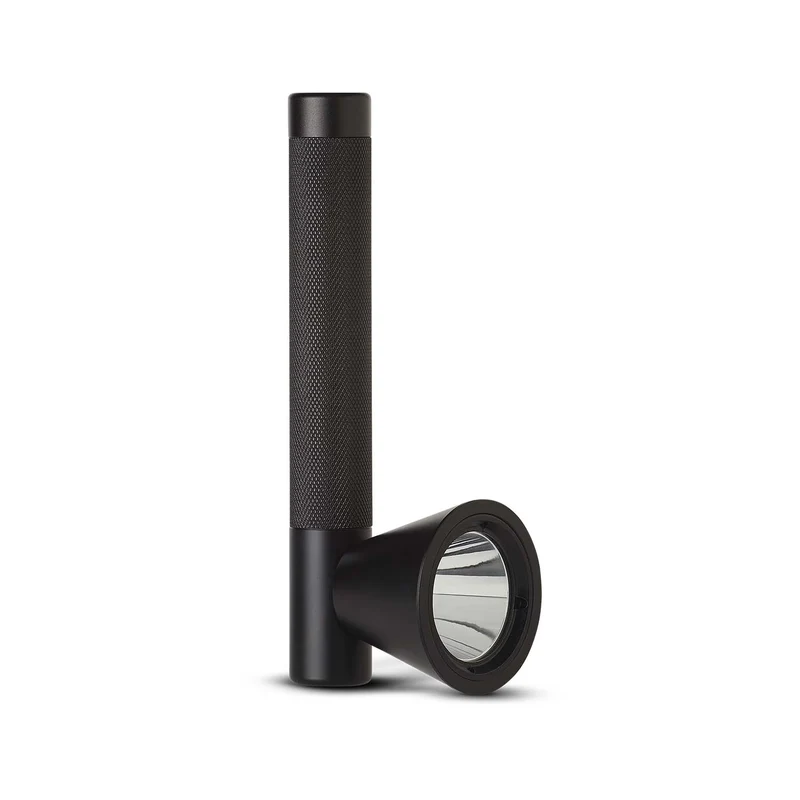 TRACE - Lampe à poser torche rechargeable en acier noir, style contemporain