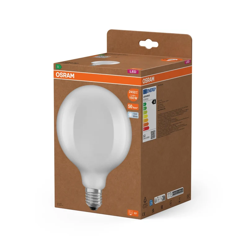 LEDVANCE Lampadina LED-Globo + Filamento EEK A, E27, 7.2W, Bianco freddo