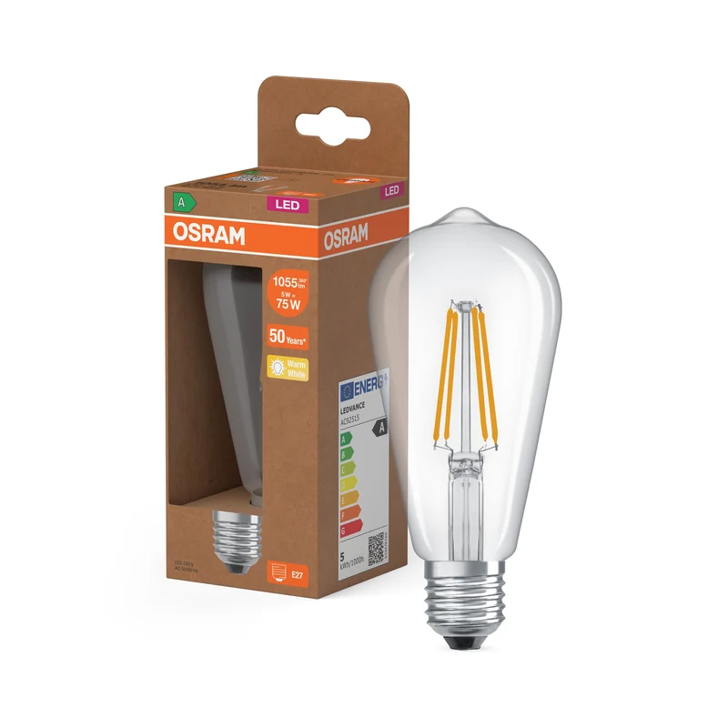 OSRAM Lampadina LED-Globo + Filamento EEK A, E27, 7.2W, 1521lm, Bianco caldo