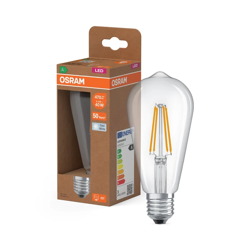 OSRAM Lampadina LED-Globo + Filamento EEK A, E27, 7.2W, 4000K, Bianco freddo
