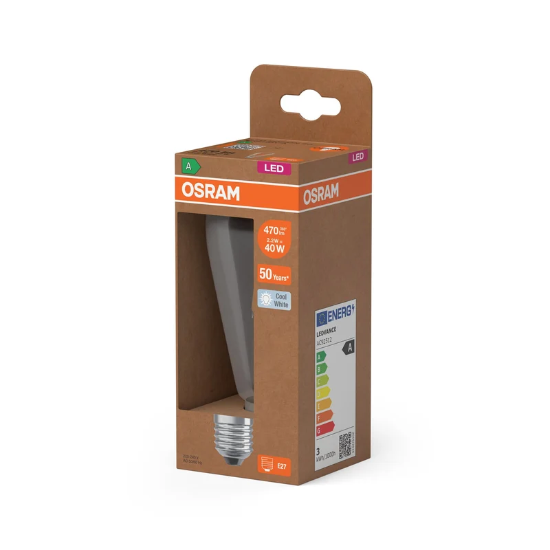 OSRAM Lampadina LED-Globo + Filamento EEK A, E27, 7.2W, 4000K, Bianco freddo