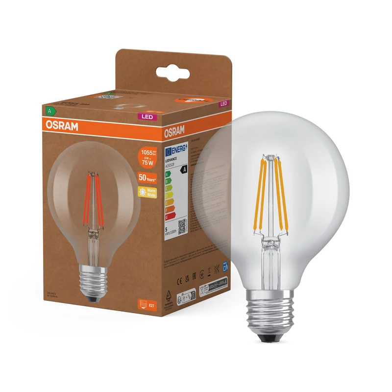 Lampadina LED Edison OSRAM con filamento EEK A, E27, 5W, 4000K, bianco caldo