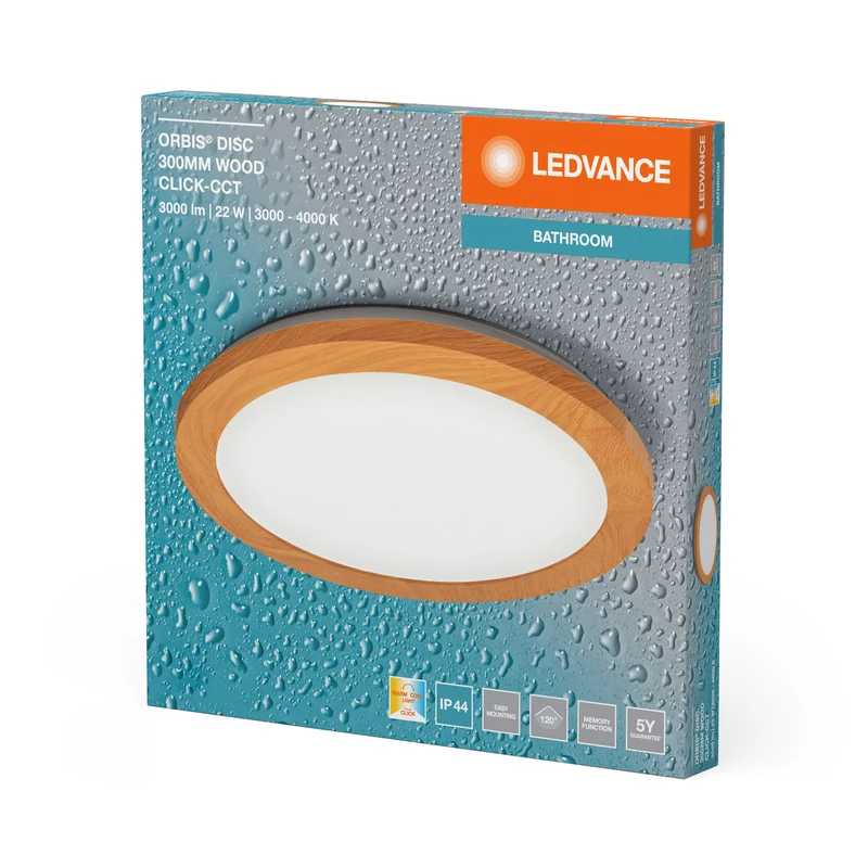 Plafoniera da bagno LEDVANCE ORBIS Disc 30 cm 22 W IP44 decoro legno
